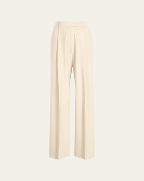 Pleated Wide-Leg Wool Pants