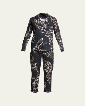 The Navy Jag Print Cotton Long Pajama Set