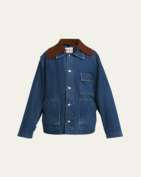 Denim Shirt Jacket with Knit Collar