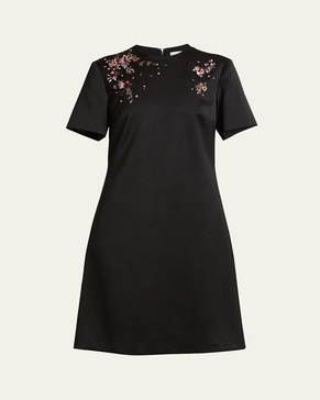 Crystal Embroidered Short-Sleeve Mini Dress