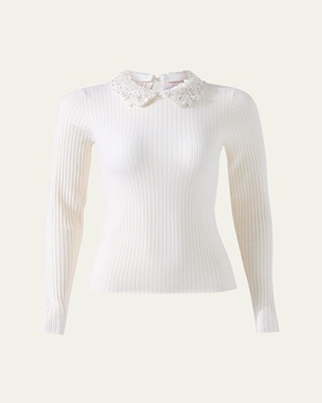 Removable Lace Collar Long-Sleeve Rib Sweater