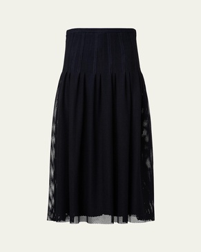 Stretch Mesh Pleated Midi Skirt