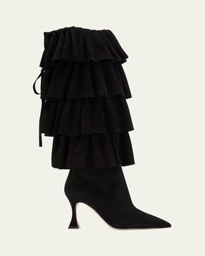 Miralone Ruffled Suede Knee Boots