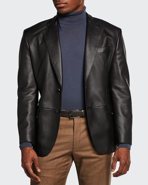 Men's Regular-Fit Leather Two-Button Blazer