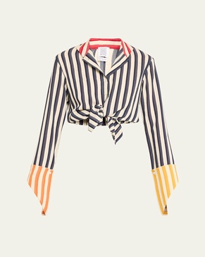 Stripe Colorblock French Cuff Button Up Blouse