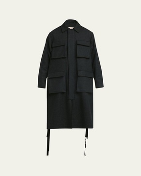 Long Slit Patch Pocket Wool Coat