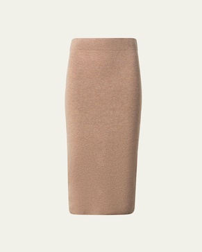 Fitted Cashmere Ribbed Midi Skirt