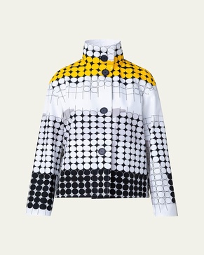 Skyscraper Facade Print Techno Taffeta Short Jacket