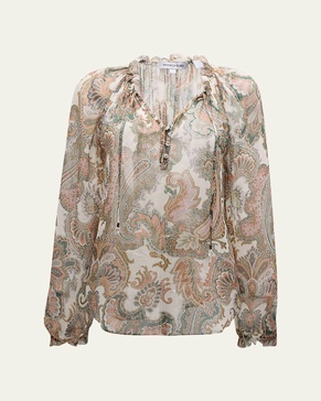 Antonette Long-Sleeve Paisley Blouse