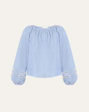 x High Summer Chambray Blouse with Netted Detailing