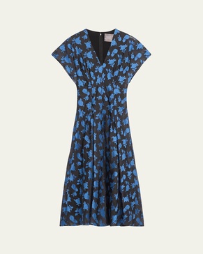 V-Neck Rode Jacquard A-Line Midi Dress