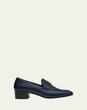 Leather Medallion Heeled Loafers