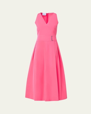 Flared Taffeta Belted Midi Dress