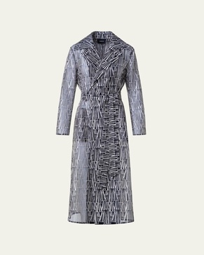 Iman Silk Organza Trench Coat with Asagao Striped Embroidery