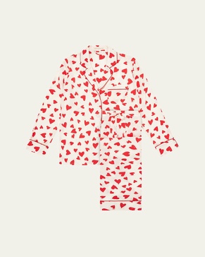 Lila Heart-Print Silk Pajama Set