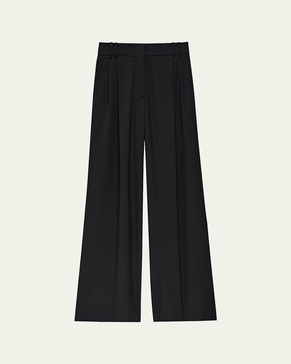 Pleated Wide Leg Wool Trousers