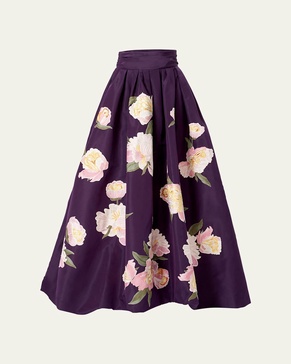 Long Floral Silk Ball Skirt