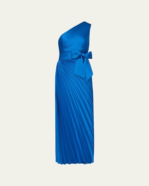 Estelle Pleated One-Shoulder Satin Maxi Dress