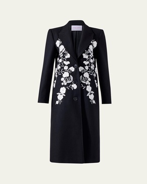 Floral Embroidered Wool Coat