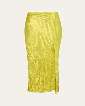 Hammered Satin Pleated Midi Skirt