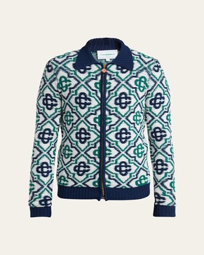 Men's Diamond Jacquard Full-Zip Sweater