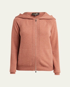 Merano Cashmere Zip-Front Hoodie Sweater