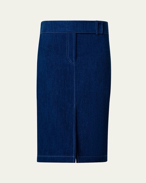 Cotton Stretch Denim Midi Skirt