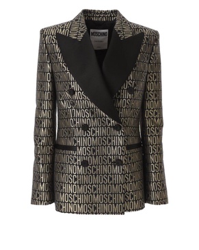 Moschino Metallic Monogram-Printed Double Breasted Blazer