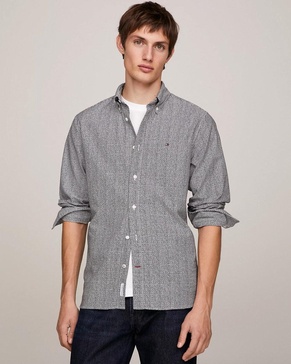 Oxford Basketweave Print Long Sleeve Mens Shirt