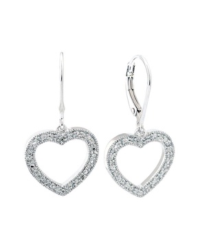 Silver 0.09 ct. tw. Diamond Heart Earrings