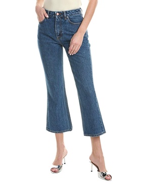 GANNI Betzy Mid Blue Stone High Rise Slim Flare Crop Jean