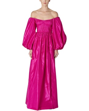 Carolina Herrera Off Shoulder Balloon Sleeve Silk Gown