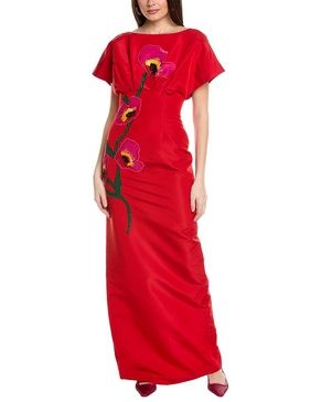 Carolina Herrera Fan Bodice Silk Column Gown