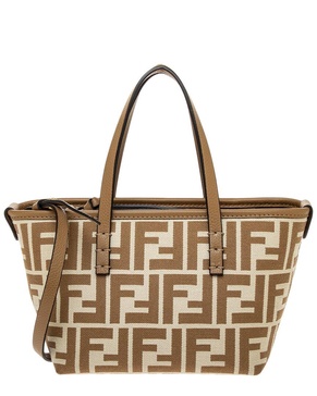 FENDI Mini Roll FF Jacquard Leather-Trim Tote