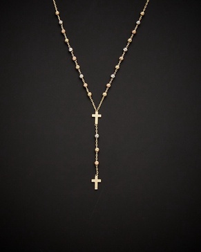 14K Italian Gold Tri-Tone Rosary Necklace