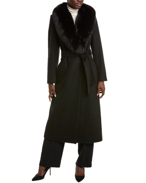 sofiacashmere Shawl Collar Wool-Blend Long Wrap Coat