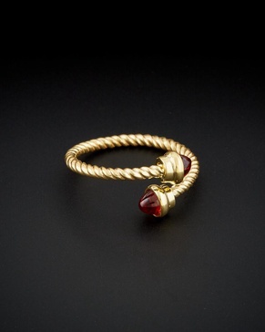 14K Italian Gold Garnet Rope Bypass Ring