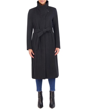 Cole Haan Slick Wool-Blend Long Zip Up Coat