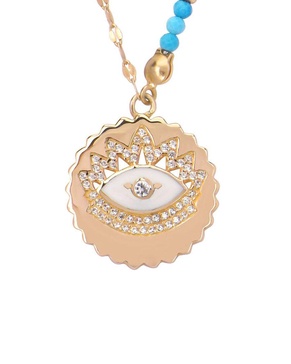 Gabi Rielle Love is Declared 14K Over Silver Turquoise Crystal Evil Eye Medallion Necklace