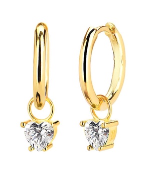 Gabi Rielle 14K Over Silver CZ Dangling Heart Hoops