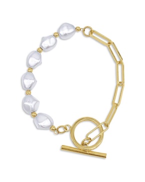 ADORNIA 14K Plated 10mm Pearl Bracelet