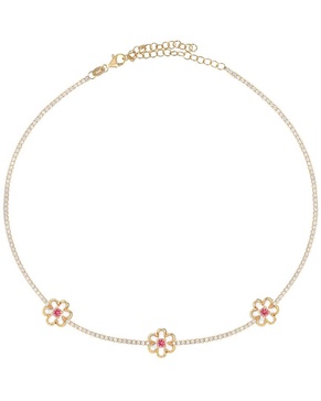 Gabi Rielle Color Forward 14K Vermeil Crystal Flower Tennis Choker Necklace