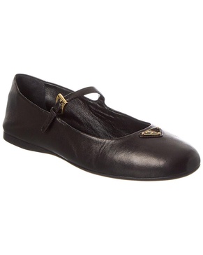 Prada Logo Leather Ballerina Flat