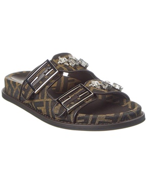 FENDI Feel FF Leather-Trim Sandal