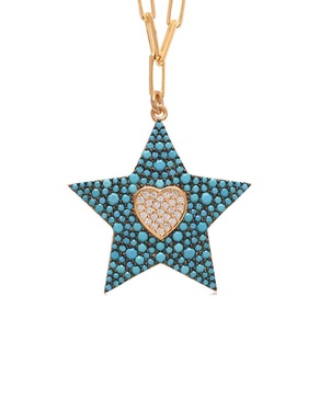 Gabi Rielle 14K Over Silver Turquoise CZ Star & Heart Necklace