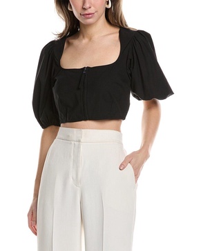 GANNI Drapey Melange Cropped Zipper Blouse