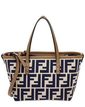 FENDI Mini Roll FF Jacquard Leather-Trim Tote