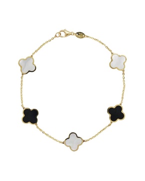 Italian Gold 14K Onyx Large Clover Bracelet