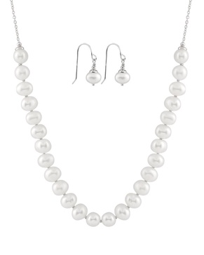 Splendid Pearls Silver 8-9mm Freshwater Pearl Necklace & Earrings Set