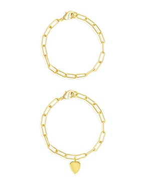 ADORNIA 14K Plated Heart Paperclip Bracelet Set